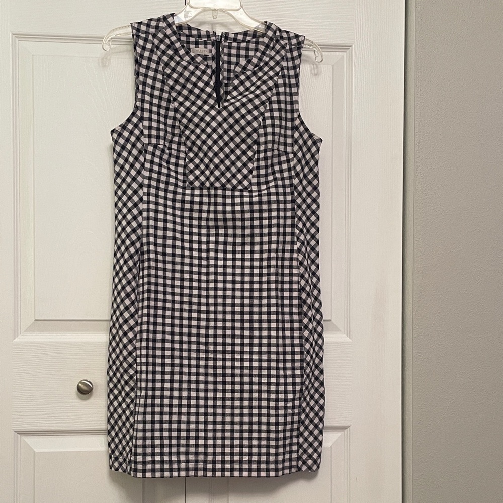 TALBOTS Black & White Gingham Linen Blend Sheath Dress With Pockets 10P